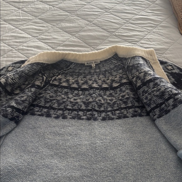 Alex Mill Fair Isle Button-Front Cardigan in Light Blue, Navy & Cream - Picture 5 of 8